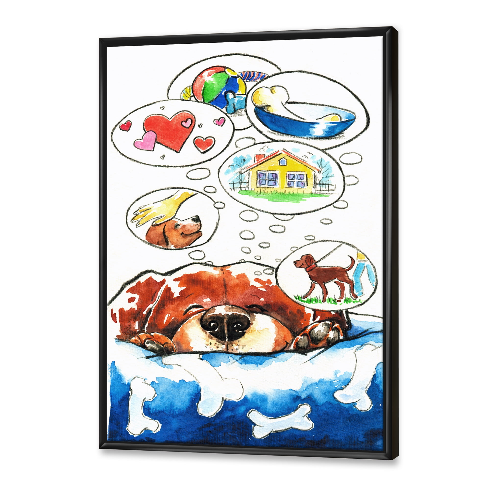Designart 'Dog Having Dreams' Children's Art Framed Canvas Wall Art Print