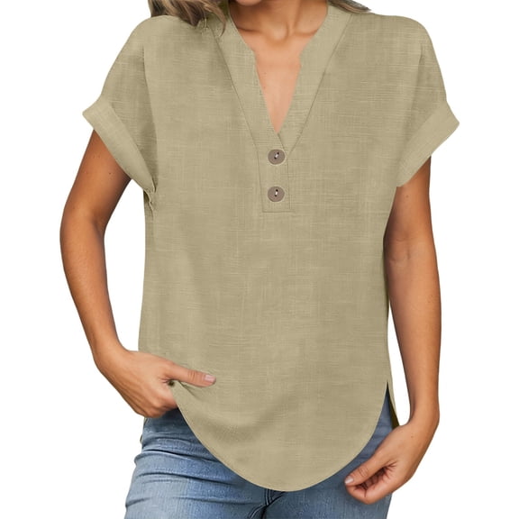 Womens Spring Short Sleeve T Shirts Fashion Tees V-Neck Summer Solid Color Loose Fit Tops