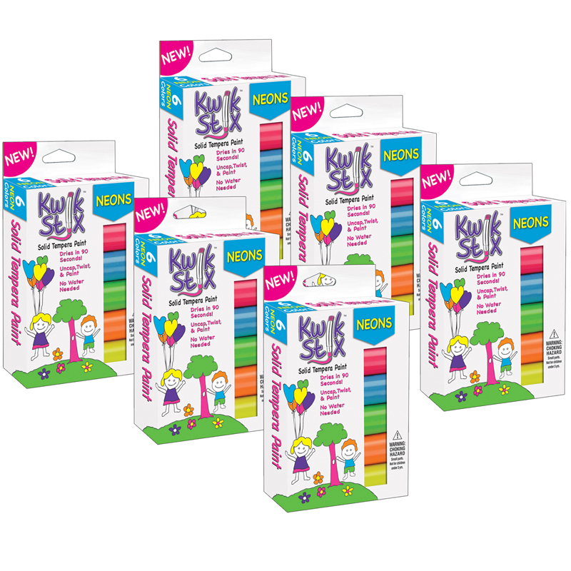 Kwik Stix Solid Tempera Paint Stick, Neon Colors, 6 Per Pack, 6 Packs