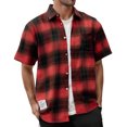 thumbnail image 2 of HOWPAY Mens Button down Shirt Short Sleeve Summer Plaid Print Holiday Beach Tops Stretch Casual Regular Fit Lightweight Soft Clothes Wine XL, 2 of 4