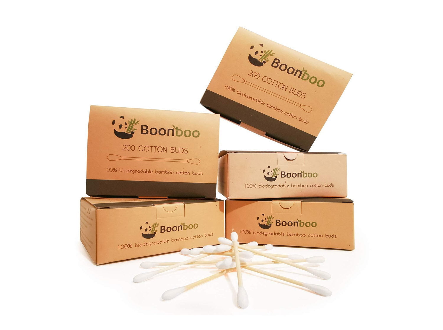 BOONBOO 1000 Cotton Swabs | 5 Boxes Of 200 Bamboo Cotton Buds | Sustainable & Biodegradable | Plastic-Free & Zero-Waste