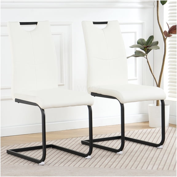 Modern PU Upholstered Dining Chairs, Set of 2 with Black Metal Legs for Kitchen, Living Room & Dining Room