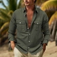 thumbnail image 2 of NOLDARES Men's Casual Button Up Shirt Long Sleeve Untucked Shirt Stretch Denim Dress Shirt with Pockets(Green,L), 2 of 5