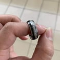 thumbnail image 6 of Wedding Ring Men Women 8mm Silver Tungsten Band Black Carbon & Meteorite, 6 of 7
