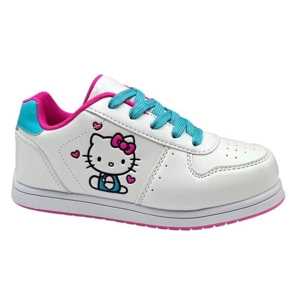 Hello Kitty Little Girls Court Sneakers Size 12 White Aqua Pink Casual Lace-Up