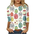 thumbnail image 2 of Babysbule Womens Easter Day Shirts Women's Fashion Eggs Printed T-shirt 3/4 Sleeves Blouse Round Neck Casual Tops, 2 of 3