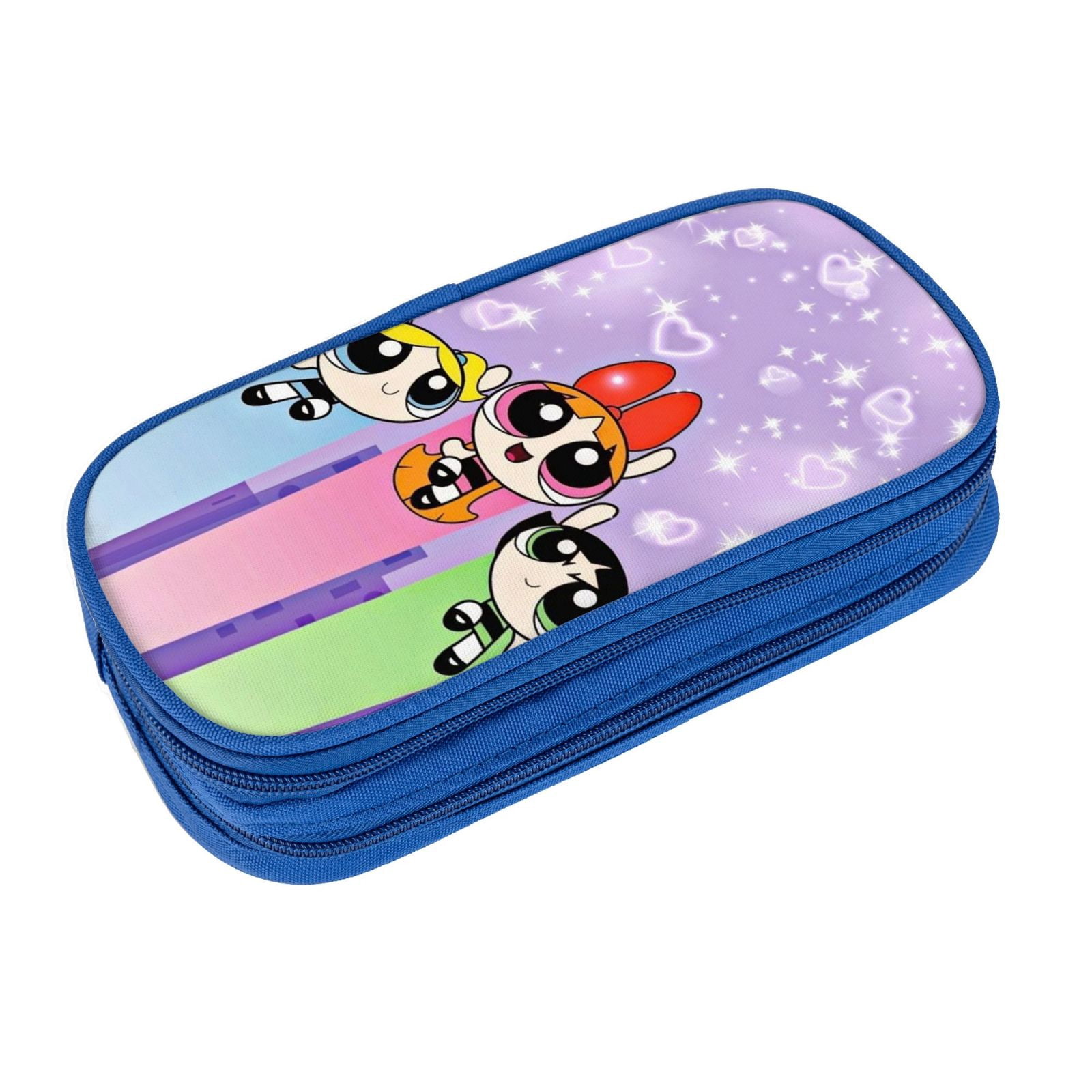 The Powerpuff Gi-rls Pencil Case Large Capacity Pencil Pouch Pen Bag Office Stationery Organizer Travel Makeup Bag Blue