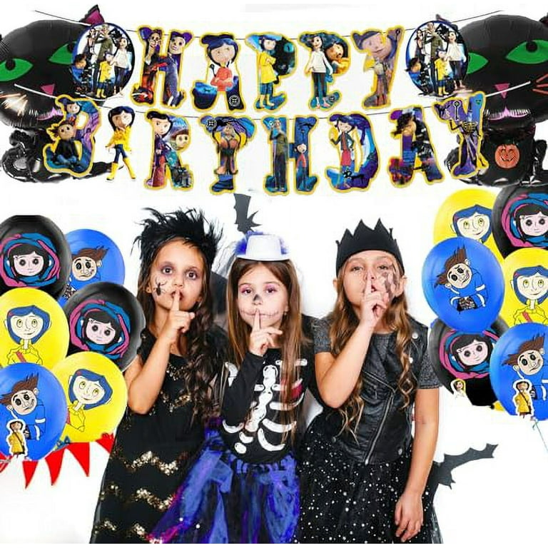 38 Pcs Coraline Theme Birthday Party Decorations,Party Supply Set for Kids  with 1 Happy Birthday Banner Garland , 13 Cupcake Toppers, 18 Balloons,6