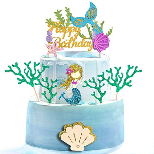 5pcs/set cute mermaid tail starfish coral seahorse cake toppers party supplie GU