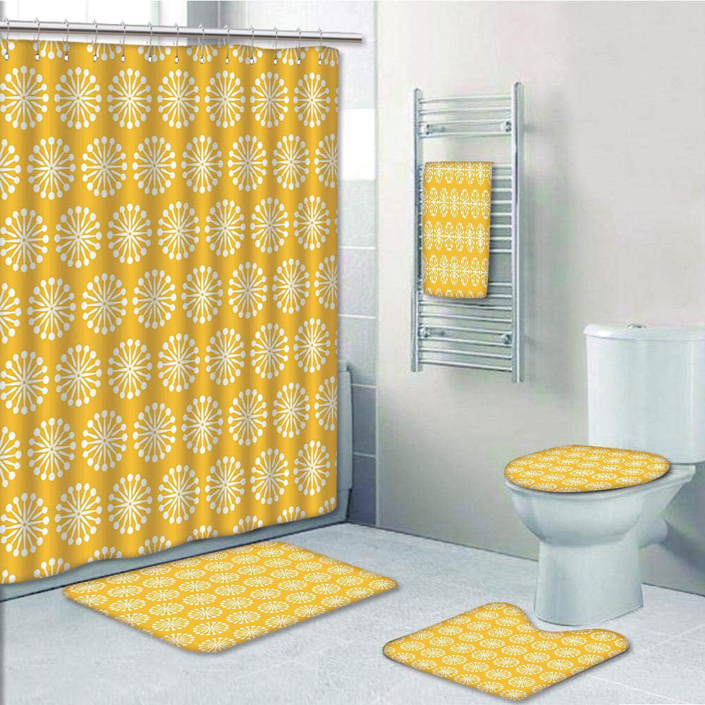 Colored Dandelion Shower Curtain Toilet Cover Rug Bath Mat Contour Rug Set 