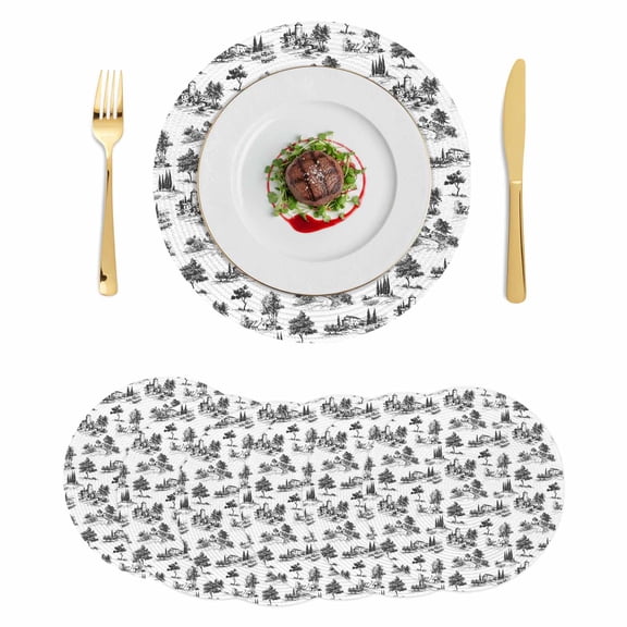 Farmhouse Country Round 13 Inch Placemats Set of 6, Vintage Castle Trees Rustic HeatResistant Non Slip Place Mats for Dining Table, Wipeable Braided Kitchen Table Mats for Housewarming