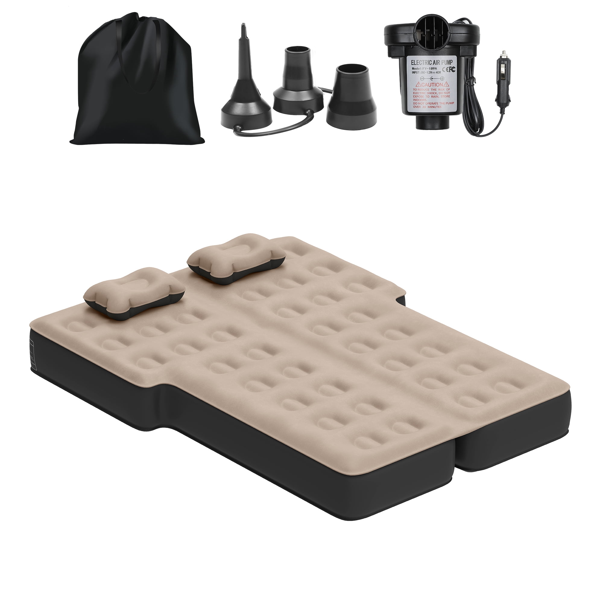 Dextrus Inflatable Car Air Mattress with Pump, Portable SUV Air Bed with Pillows for Camping, Home, Travel, Brown