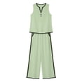 thumbnail image 6 of Favoffer Women V Neck Sleeveless Coords Button Closure Solid Color Tops Loose Casual Long Pants Set with Storage Pockets for Leisure Daily, 6 of 6