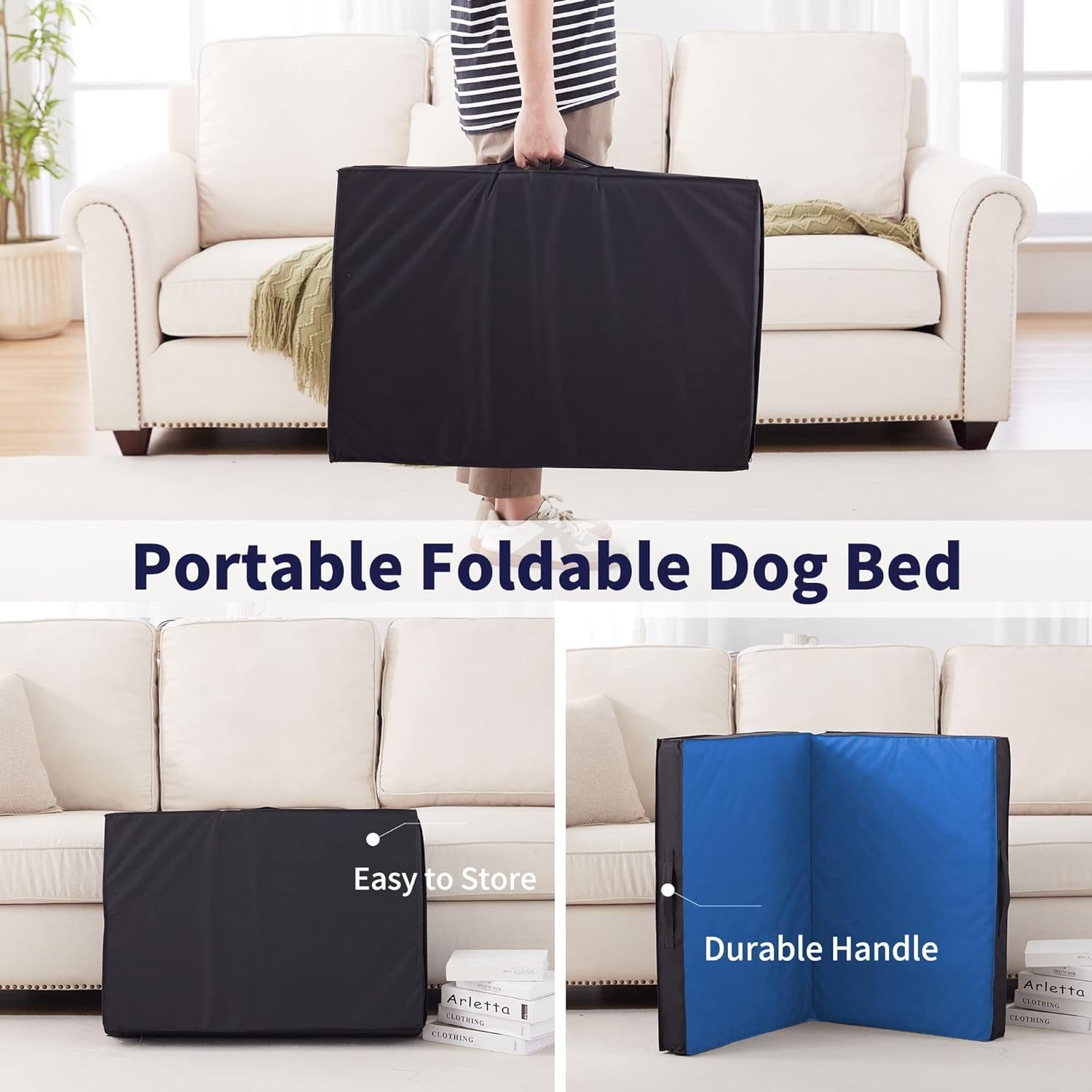 WATANIYA Foldable Travel Dog Bed, Outdoor Waterproof Orthopedic Pet Bed Mattress, Blue