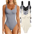 thumbnail image 3 of Womens Ribbed Knit Sleeveless Bodysuit Neck Top Solid Color Bodycon Seamless Skinny Leotard Jumpsuit, 3 of 8