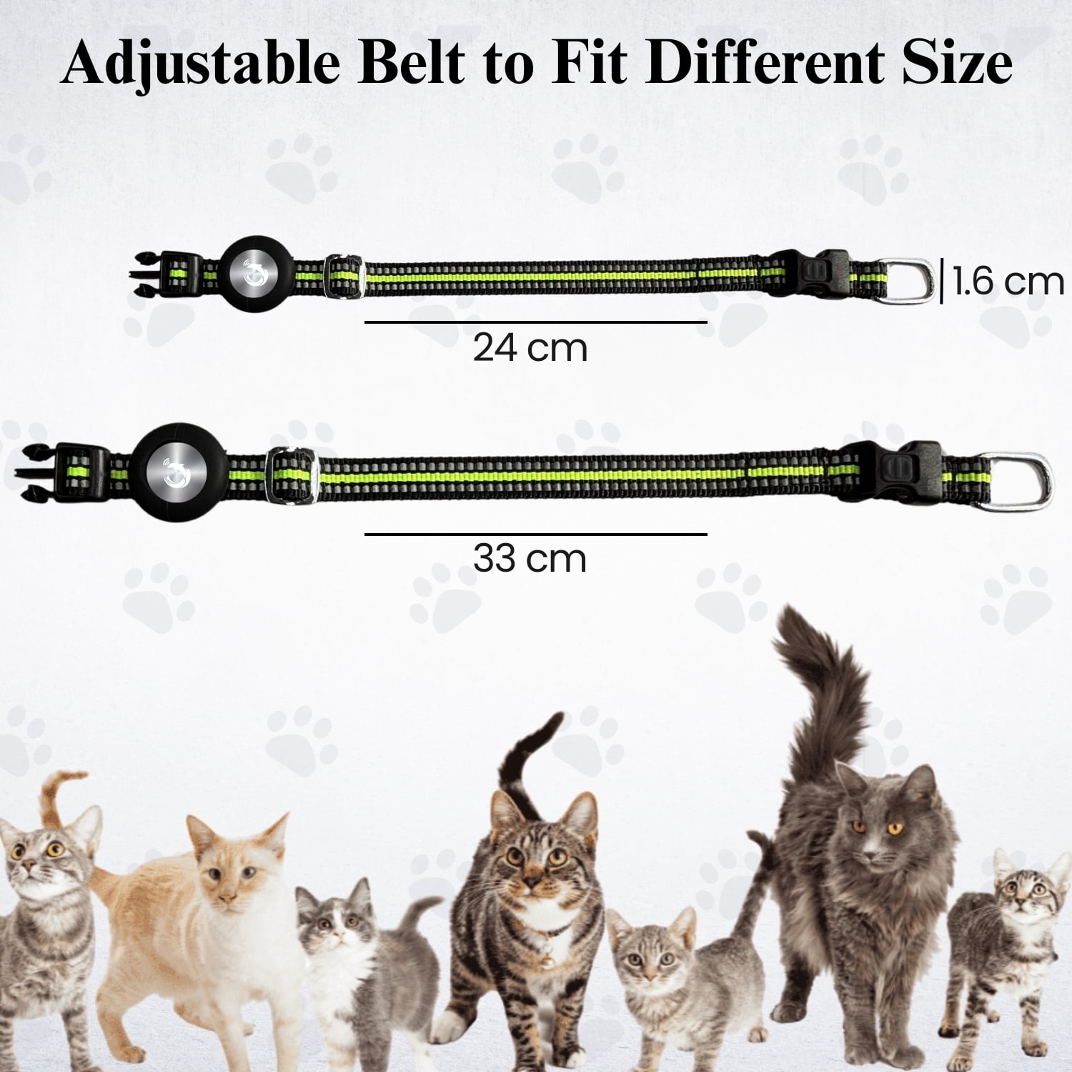 Smart Pet Collar with Built-in Bluetooth Tracker for Cats & Dogs, Works with iOS Devices, Adjustable, Lightweight, GPS Locator for Pets- Green