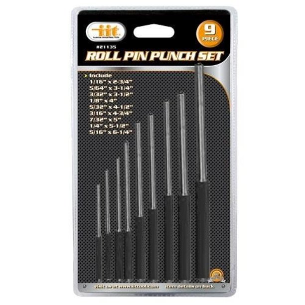 iit 21135 roll pin pilot punch set punches tools, 9 piece