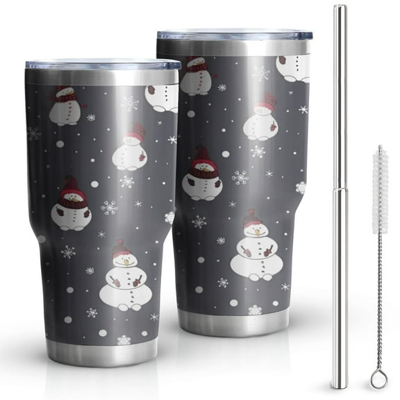 30oz Dark Christmas Snowman Pattern Tumblers Stainless Steel Tumbler with Lid and Straw,Vacuum Insulated Double Wall Travel Tumbler Cups Mug with Cleaning Brush for Coffee,Tea