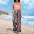 thumbnail image 5 of WTOBBY Women's Boho Floral Print Wide Leg Palazzo Pants Featuring High Waist Elastic Drawstring Side Pockets and Casual Summer Comfort ,Blue L, 5 of 6