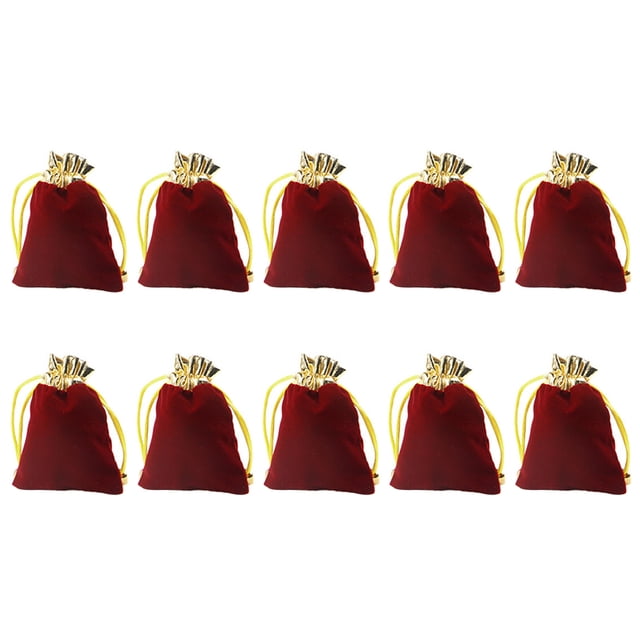 10pcs Drawstring Bag Pouches Storage Bag Cloth Organizer Gift Bags for Jewelry Small Gift (Dark Red)