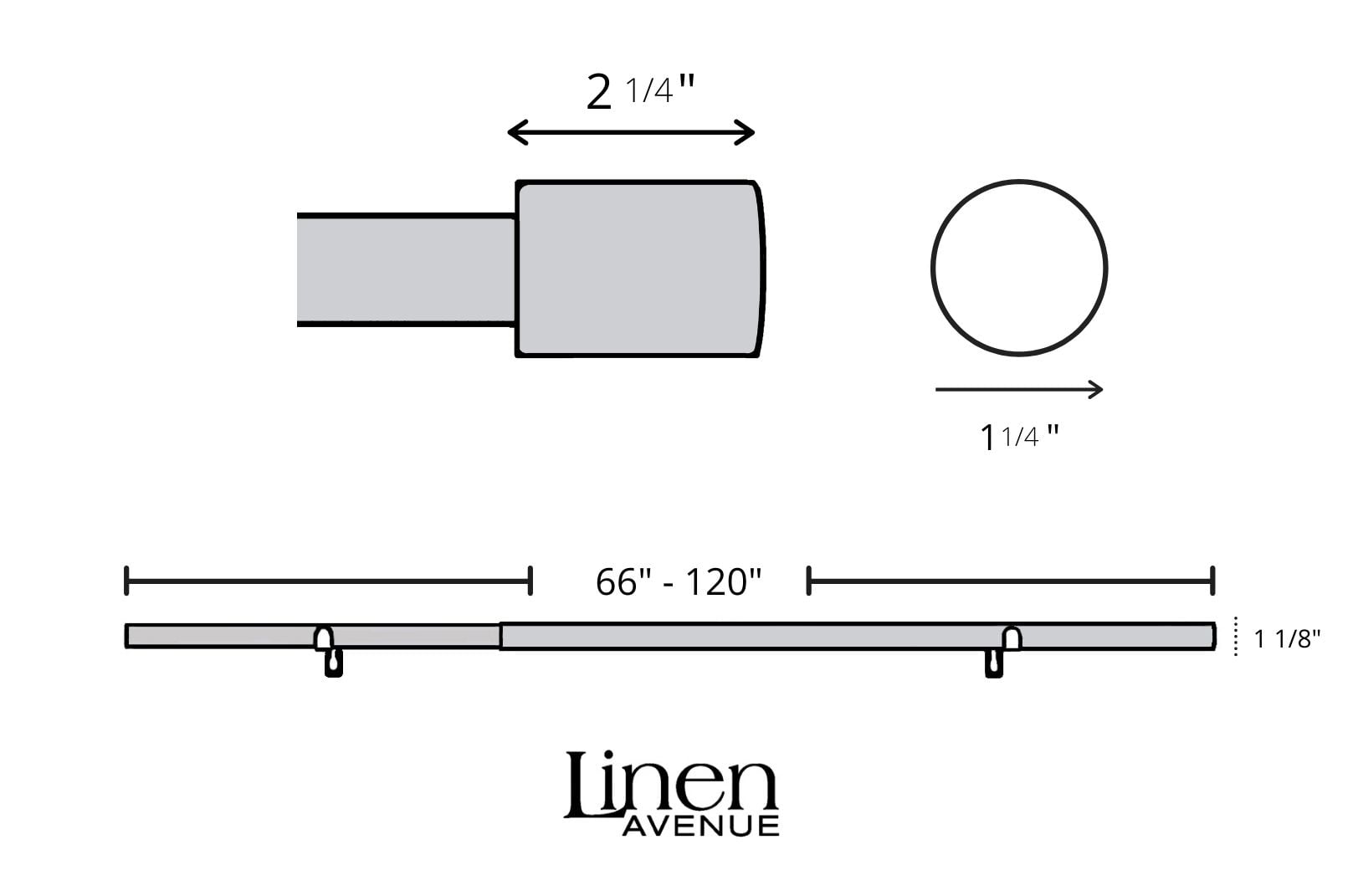 Linen Avenue Wood Cylinder Single Window Curtain Rod Set, 66 to 120-inch, Brass