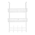 thumbnail image 5 of Over The Door Hooks Organizer Hanger, TeqHome Rustproof Coat Hooks Towel Rack Spice Rack with 2 Mesh Basket 5 Hooks, Back of Door Storage Shelves for Towels Hats Keys Clothes, No drilling, Silver, 5 of 9