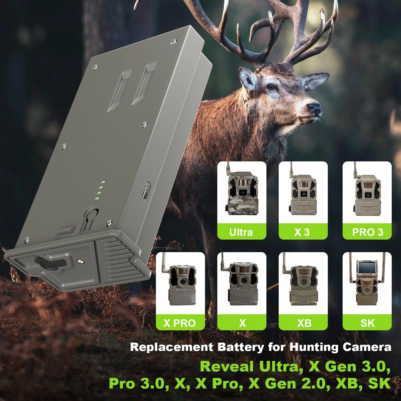 2 Pack New Camera Battery Upgraded LED Meter and Solar Charging for Tactacam Reveal Ultra, X Pro 3.0, X Pro, X Gen 2.0, Gen 3.0, SK, XB, X Hunting Cellular Trail Camera
