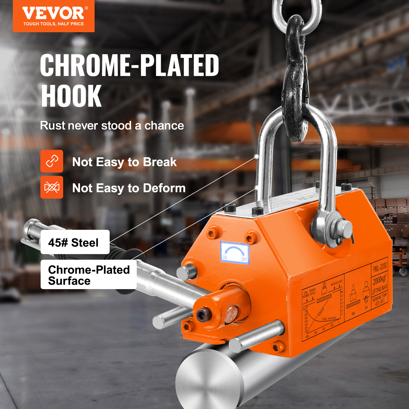 VEVOR Magnetic Lifter, 4400lbs/2000kg Pulling Capacity, 2.5 Safety Factor, Neodymium & Steel, Lifting Magnet with Release, Permanent Lift Magnets, Heavy Duty Magnet for Hoist, Shop Crane, Block