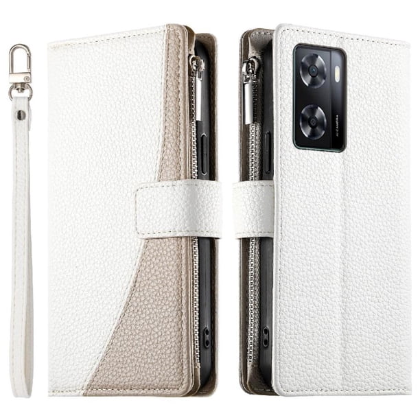 Funda cartera GANGXUN para OPPO A57s 4G/A77s 4G , cuero PU con tarjetero, cremallera, correa de mano, soporte y protección 453°