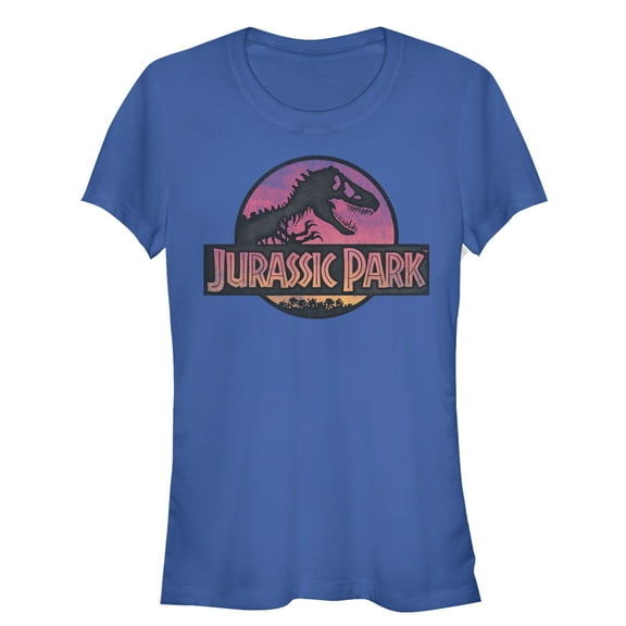 Junior's Jurassic Park Logo Sunset Graphic Tee Royal Blue 2X Large