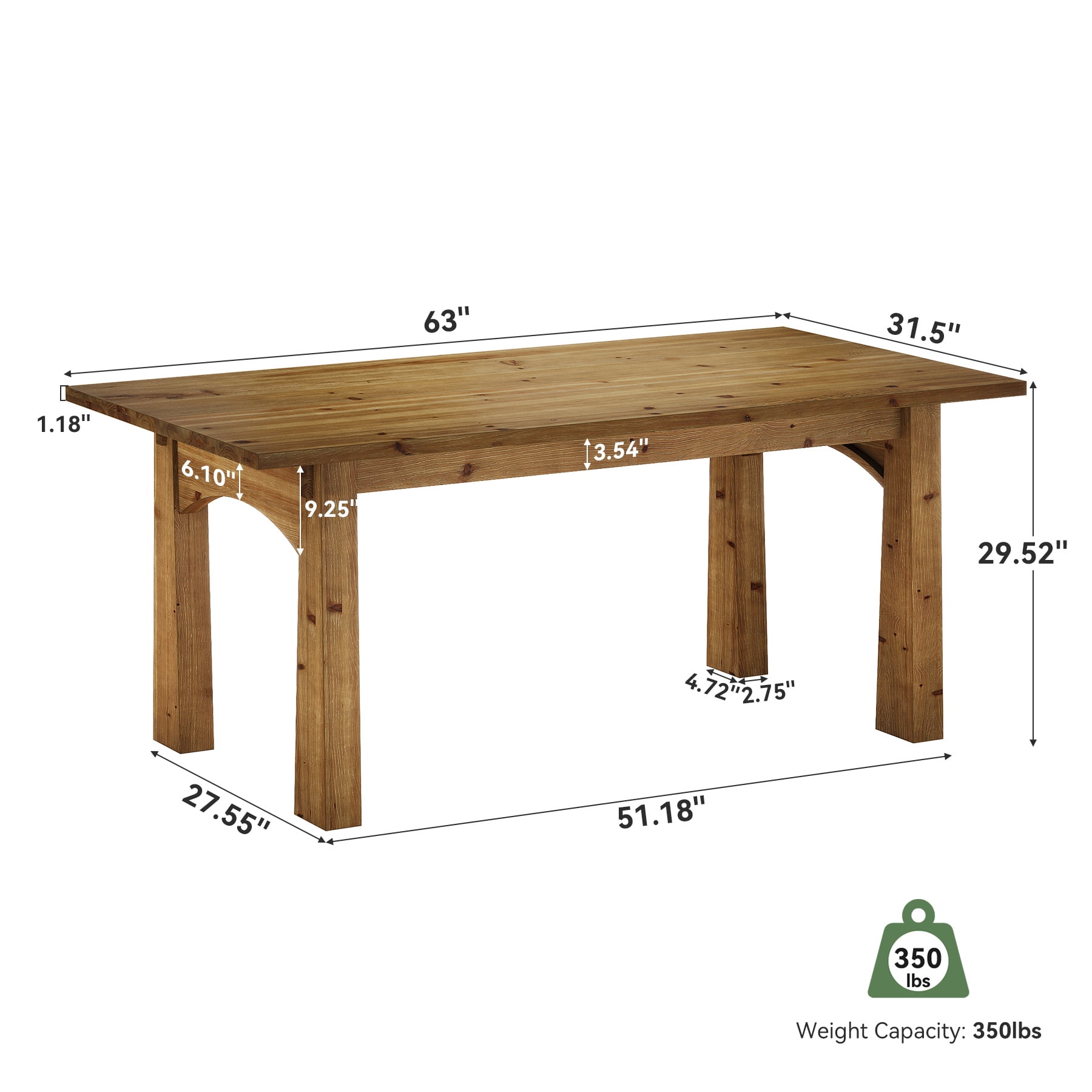 Solid Wood Executive Desk, 63" Farmhouse Home Office Computer Desk Writing Table Conference Table