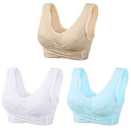 Itsame 3PC Bras for Women s Full Support Everyday Casual Bra Set Breathable Wireless Comfort Bralette Beige Size 2XL