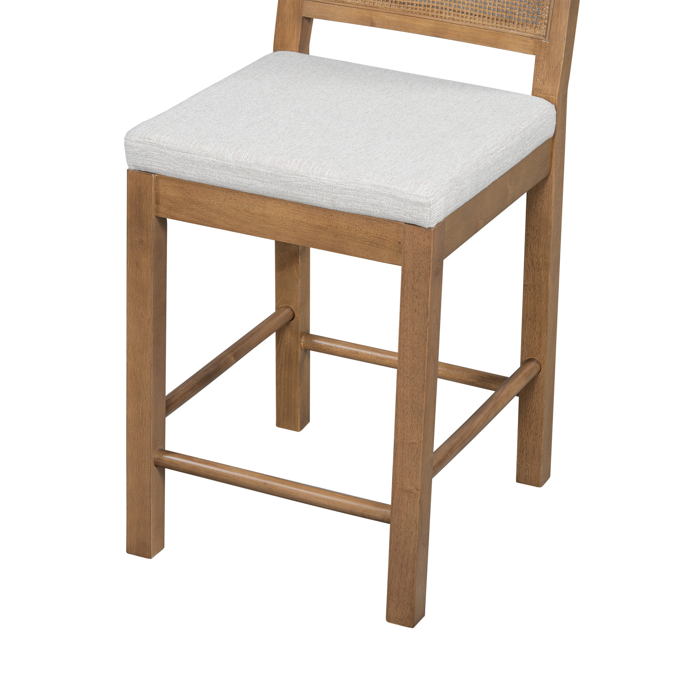Christopher Knight Home 24.5" Counter Stools, Brown Wood Frame, Rattan Woven Back, Gray Cushion, Set of 2