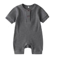 thumbnail image 1 of ZAXARRA Newborn Baby Short Sleeve Jumpsuit Solid Color Knit Rib O Neck Button Romper, 1 of 4