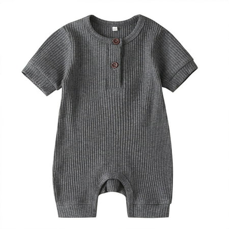 

Canrulo Newborn Baby Boy Girl Short Sleeve Knitted Romper Jumpsuit One-Piece Clothes Gray 3-6 Months