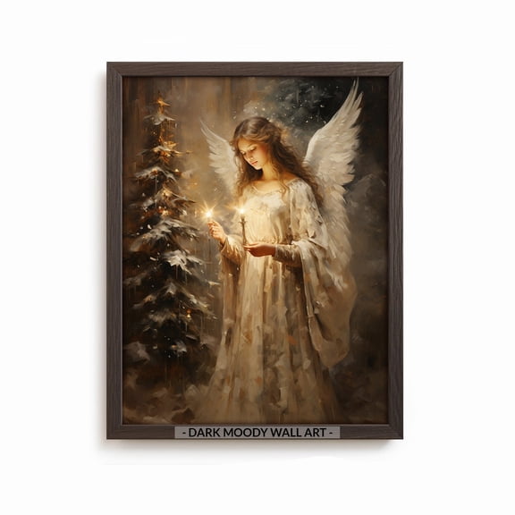 Christmas Angel Wall Art Print, Vintage Festive Holiday, Seasonal Living Room And Home Decor