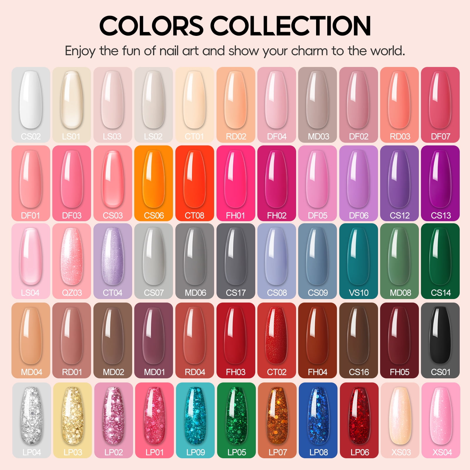 COSCELIA 60PC Gel Nail Polish Set Red Nude Pink Glitter Colors Multiple Top Base Coat Nail Art Salon at Home Gift for Women