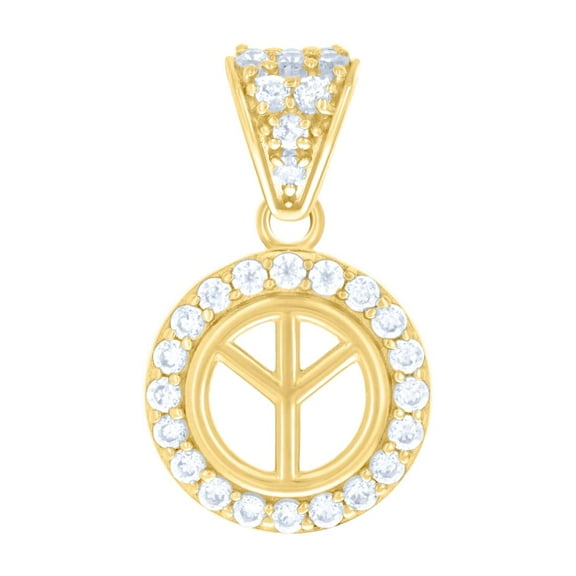 10k Yellow Gold Womens Cubic Zirconia Peace Symbol Charm Pendant Necklace 18.3x10.5mm Wide Pendant for Women