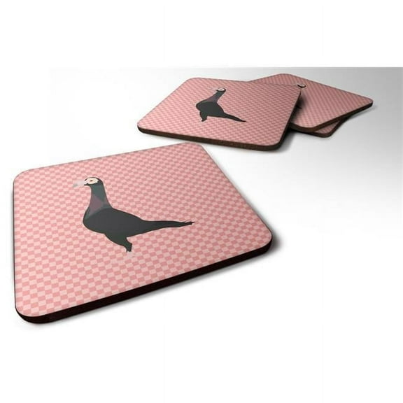 English Carrier Pigeon Pink Check Foam Coaster, Set of 4