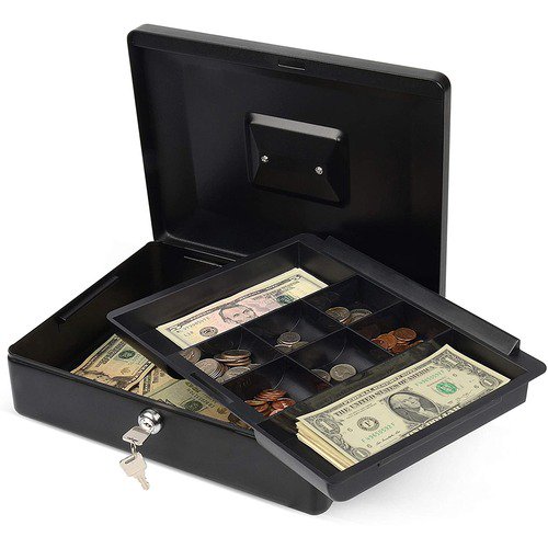 CARL Bill Tray Steel Security Cash Box - Steel - Black - 4" Height x 9" Width | Bundle of 10 Each