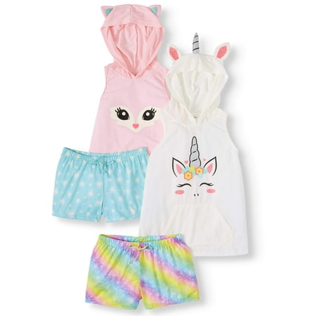 Organic Hooded Animal dELiA*s Girls' 4 Piece Pajama Short Set with Animal Hood (Little Girls & Big Girls) ()