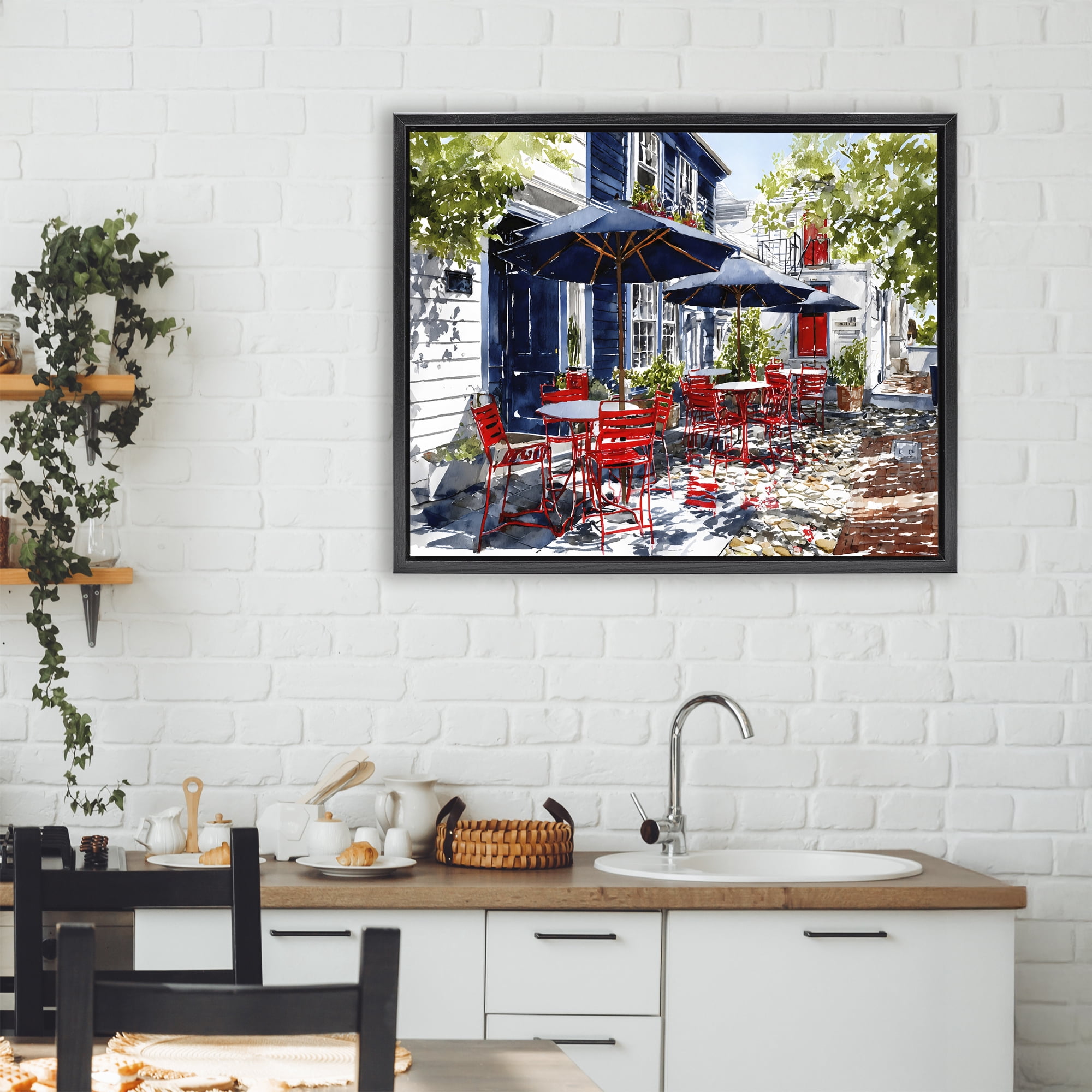 Stupell Industries Cafe Classic Red Chairs Black Framed Floater Canvas Wall Art, design by Franklyn Gregory