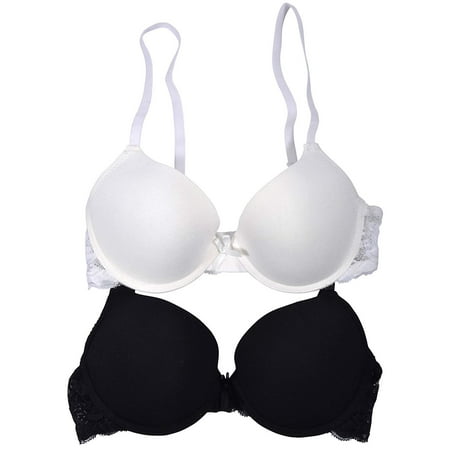 

Elle Women s Bras Full Coverage Lace 2-Pack Cotton/Spandex Underwire White-Black