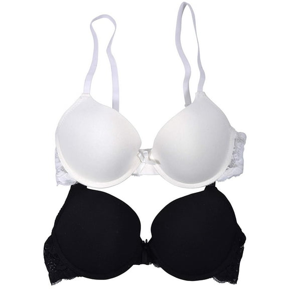 Elle Women's Bras Full Coverage Lace 2-Pack Cotton/Spandex Underwire White-Black