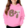 thumbnail image 2 of Playtopia Youth Glitter Number 67 Pearl Bow Hooded Pullover 350g Polyester Long Sleeve Kangaroo Pocket Casual Sweatshirt 1PC Big Kids Sizes 100-160, 2 of 4
