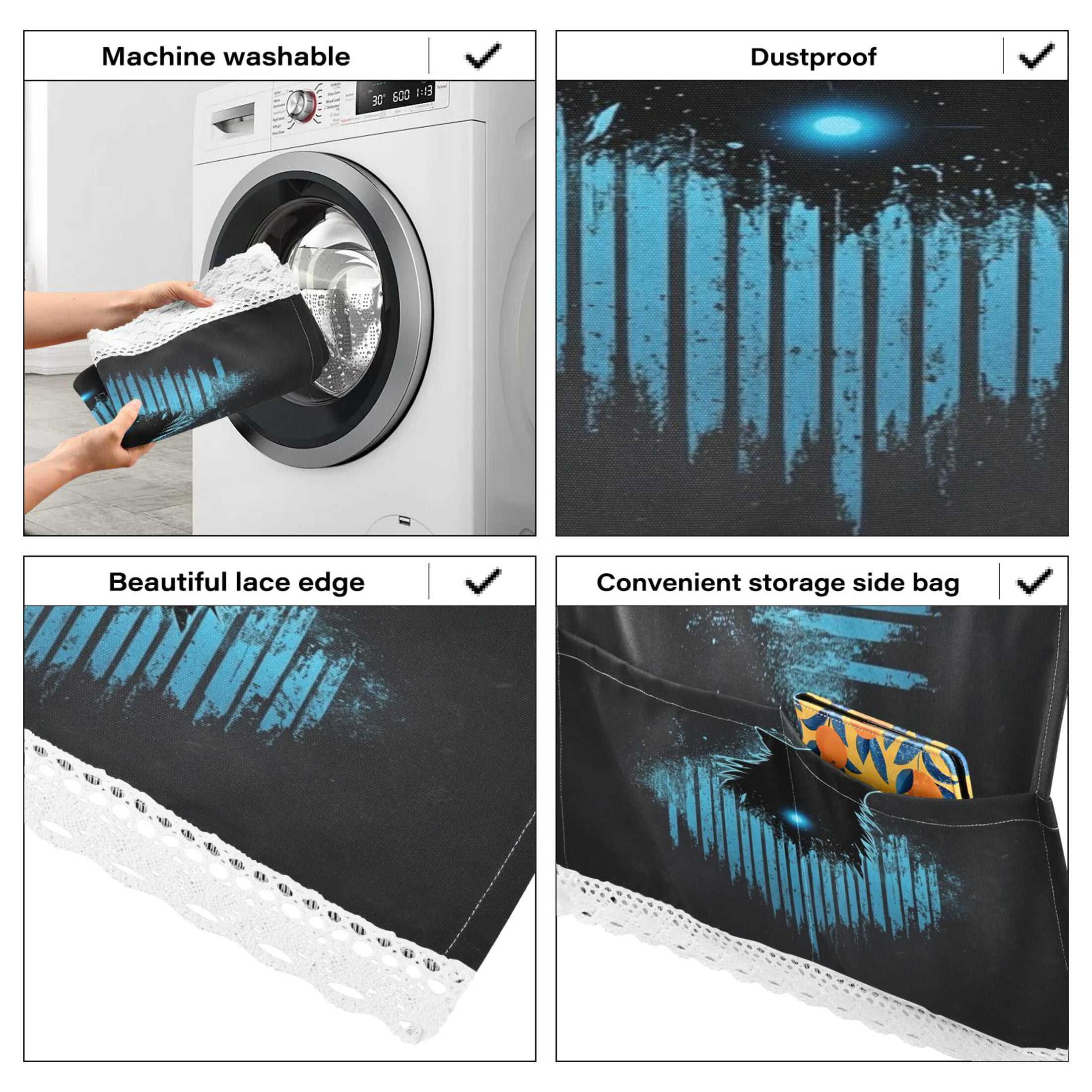 WOBOGO Dark Wolf Blue Wave Washing Machine Cloth Dryer Refrigerator Top Cover Protective Non-Slip Mat For Kitchen Laundry