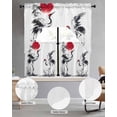 thumbnail image 2 of Crane Swag Kitchen Curtains Sets for Windows 24 Inch Length, Black White Ink Wash Red Moon Botanical Short Window Curtain Panels Swags Valances and Tiers 3 Piece Set for Cafe/Dining Room, 2 of 5