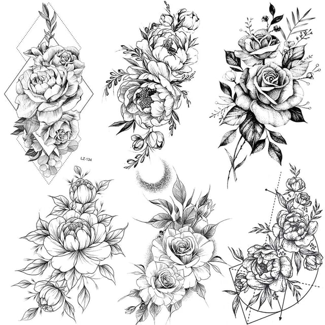 Tatuaje temporal de flor grande realista 3D de pieza / lote para mujer MFZFUKR CPB-US-HPP125-2