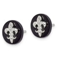 thumbnail image 2 of 925 Sterling Silver CZ Fleur de Lis on Onyx Circle Stud Earrings; for Adults and Teens; for Women and Men, 2 of 3