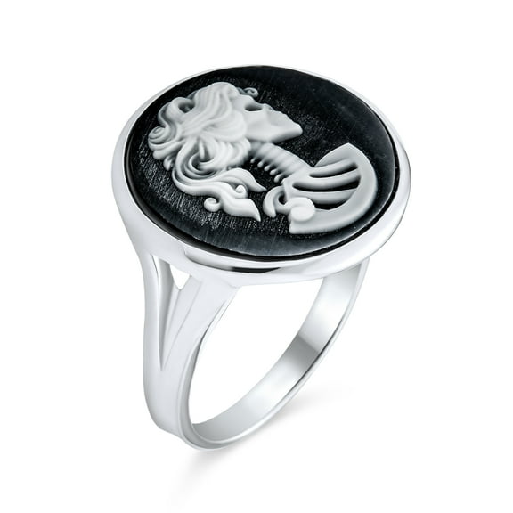 Bling Jewelry Womens Vintage Black White Cameo Silver Ring  Rock Biker Jewelry Sterling